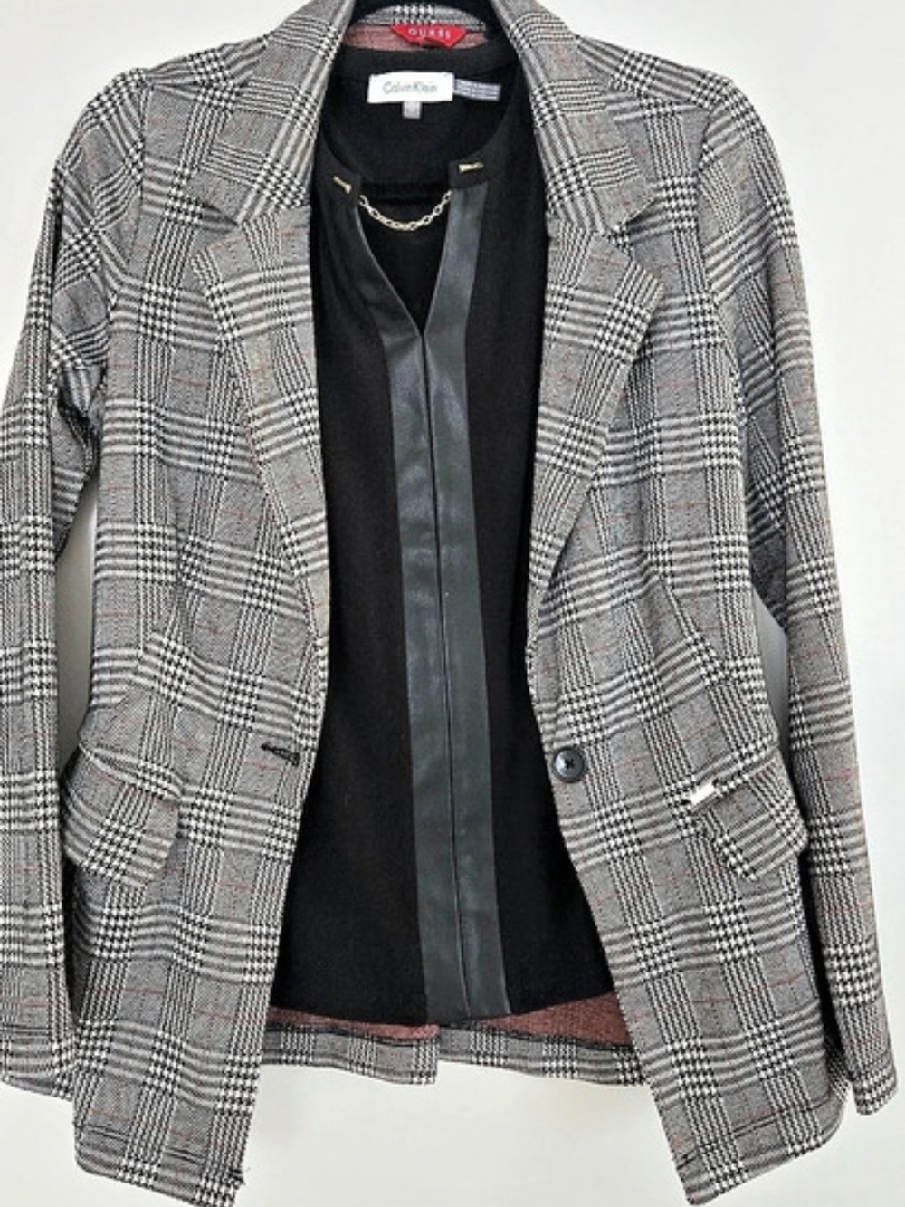 Calvin Klein Plaid Blazer in Gray & Black